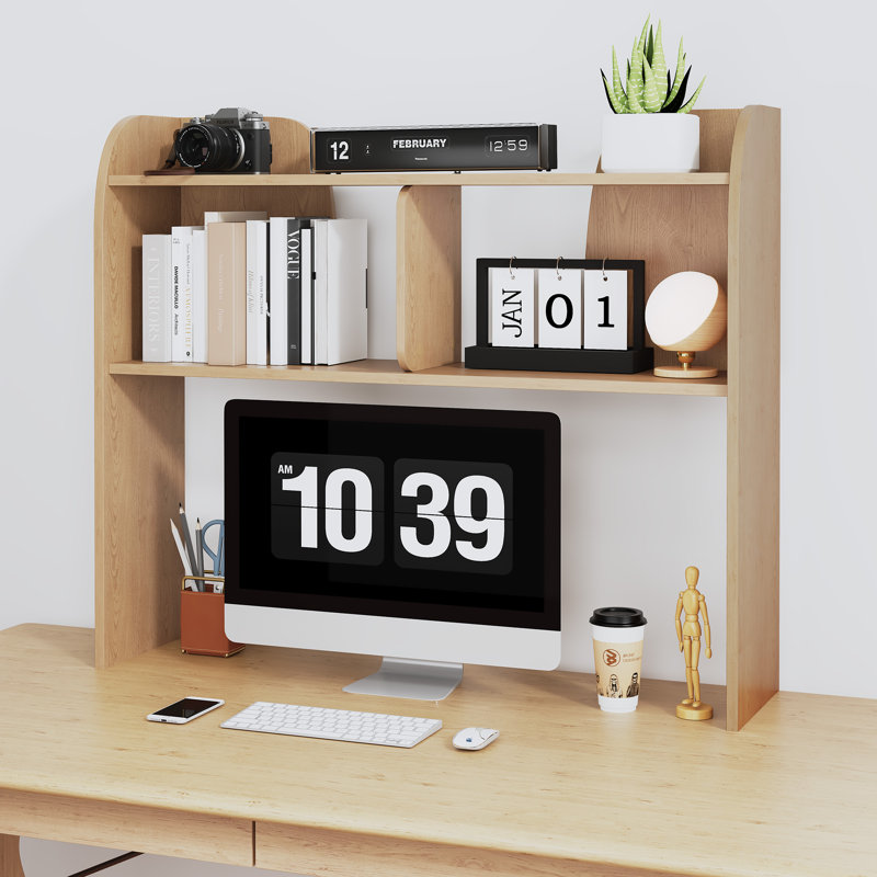 37’’ Desktop Bookshelf, 3-Tier Desk Storage Organizer, Multipurpose Wood Desktop Rack, Brown