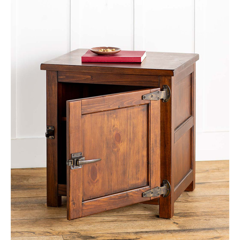 Portland Ice Box Wood Storage Side Table with Replica Hardware