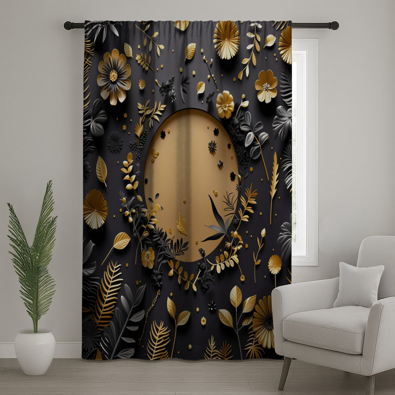 Rideaux de fenêtre à feuilles dorées, voilages et voilages occultants - 1 panneau, 50" x 80" - 1 Panel, Transparent