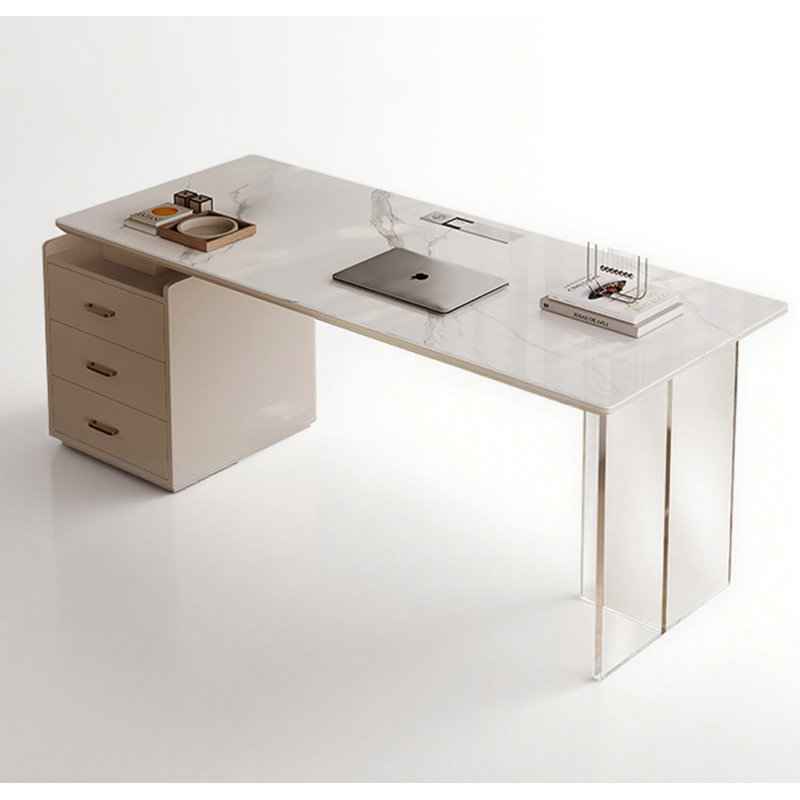 Bureau de table rectangulaire en pierre frittée avec 3 tiroirs, H 29,53 po x l 62,99 po x P 23,62 po