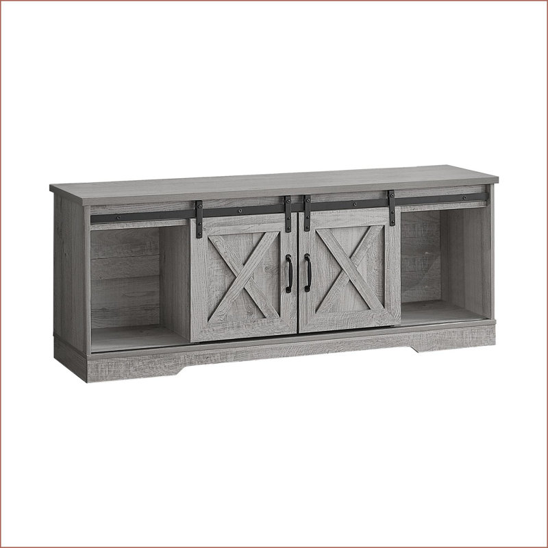 Meuble télé | Console de rangement Modern-Farmhouse 60 pouces | Aspect bois gris | Gris | Panneau de particules