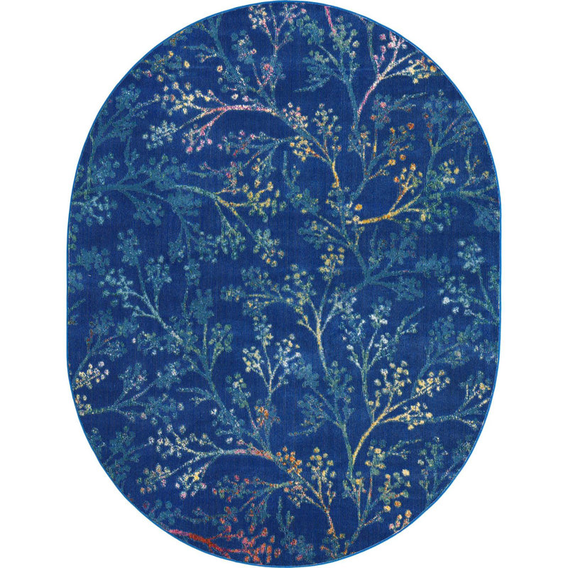 Tapis bleu marine / jaune / rouge Antony, Ovale 7 pi 10 po x 10 pi