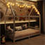 Lit simple en bois avec garde-corps et DEL-701720030