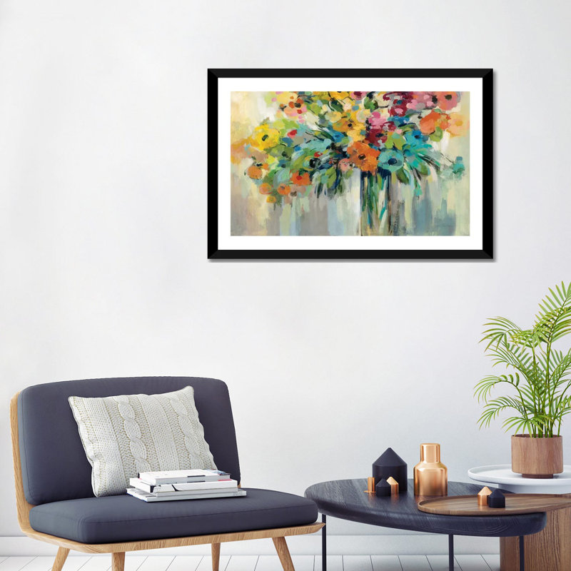 Nuage de fleurs par Silvia Vassileva - impression, H 24 po x l 32 po x P 1 po, Blanc, Papier encadré noir