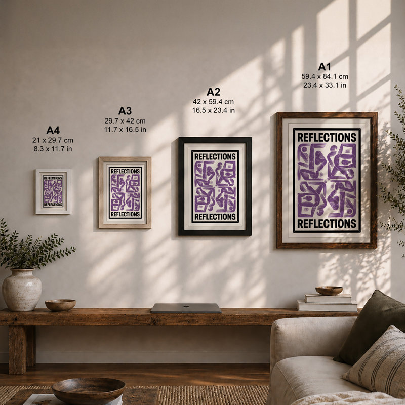 Reflections in Purple Geometric - Framed Print, Oak, A4 - 29.7 x 21.0 cm