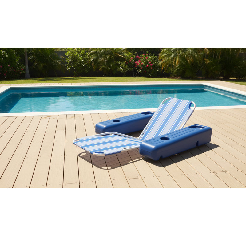 Chaise longue de piscine flottante pour adultes Poolmaster Caribbean, rayures bleues