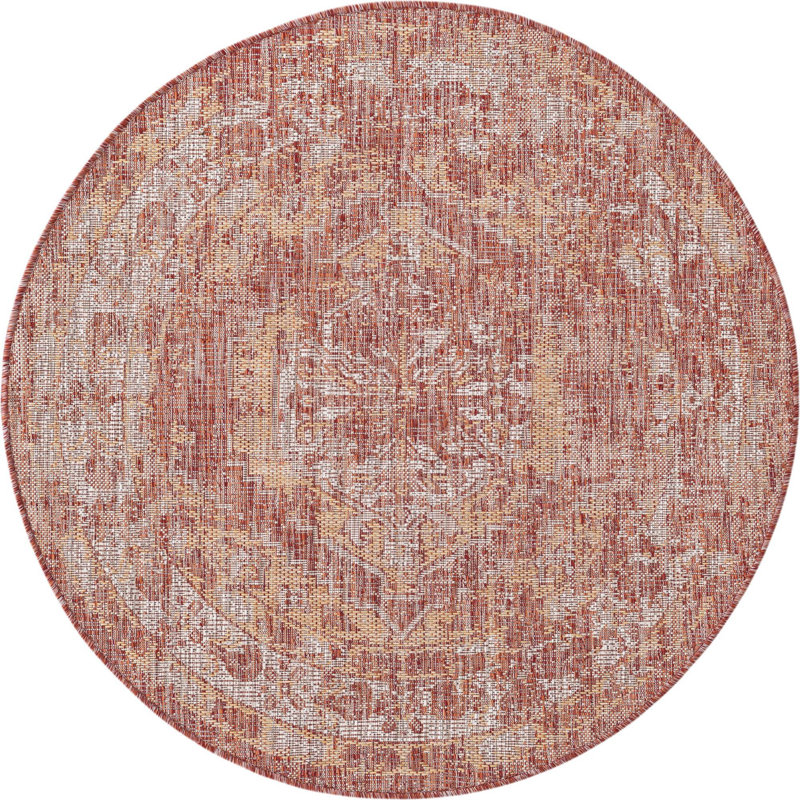 Outdoor Nile Area Rug Rust Color, Round 4'