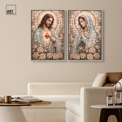 «His and Her Holy Radiance Duo», reproduction d'art sur toile encadrée par Art Remedy, cadre en chêne naturel, 20 x 30