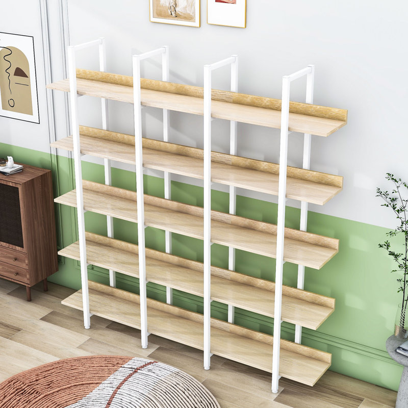 Nakaia 70.8" H x 70.8" W Steel Etagere Bookcase, Oak/White