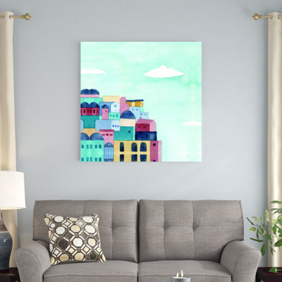 «Watercolor Seaside Village», reproduction sur toile