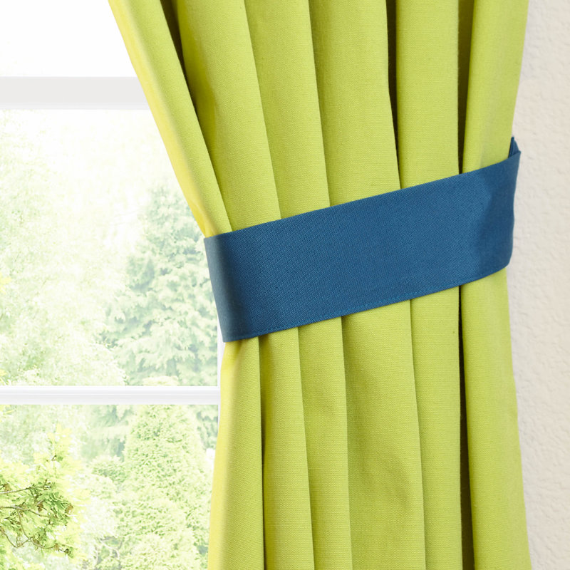 Cotswold Cotton Blend Curtain Pair, Indigo/Mojito Lime, 52" W x 63" L