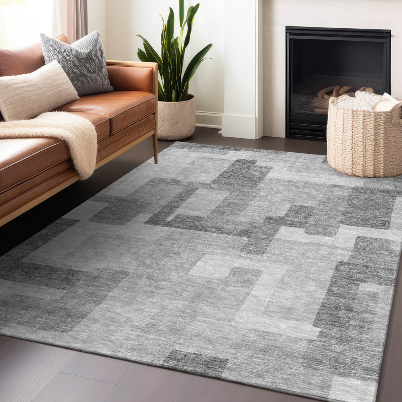 Tapis argenté de qualité supérieure lavable à la machine Tweedy, Rectangle 5 pi x 7 pi 6 po