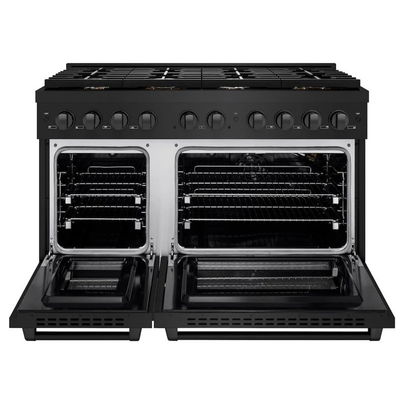 Zline 48 In. 6.7 Cu. Ft. Double Oven Gas Range In Black Stainless Steel With 8 Brass Burners