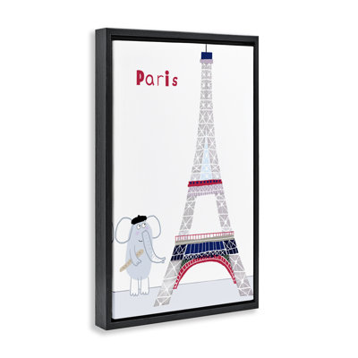 Cadre flottant éléphant et tour Eiffel, design par Carla Daly