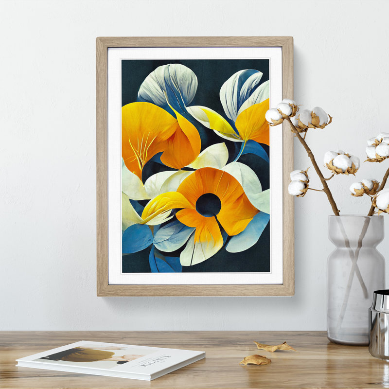 Floral Abstract No.3 - Single Picture Frame Print, 34cm H x 25cm W x 2cm D, Oak