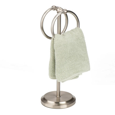 Brushed Satin Stainless Steel Double Ring Fingertip Towel Holder With Heavy Base