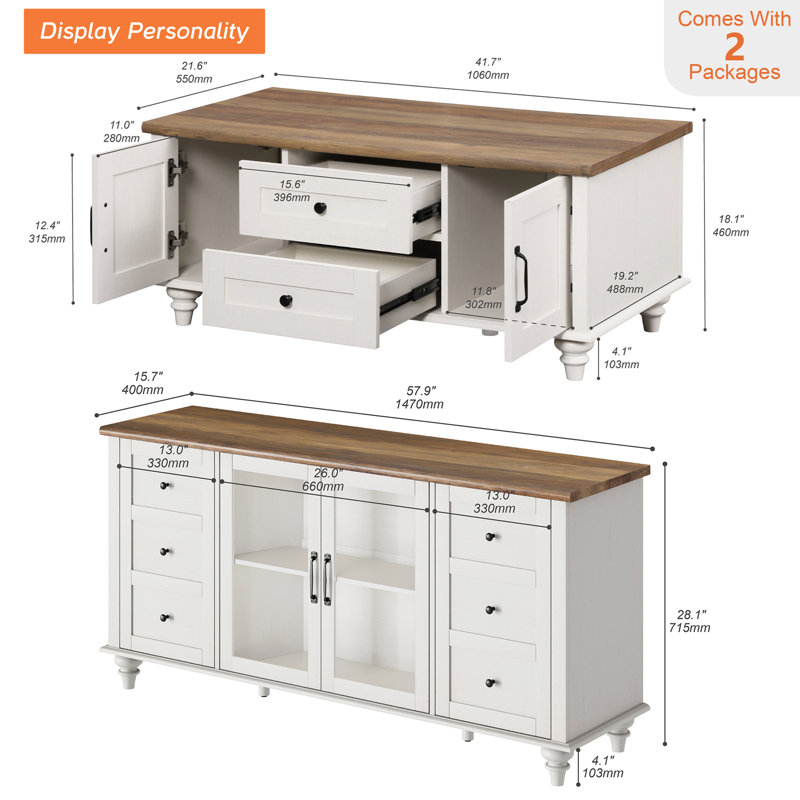 Scarlett TV Stand And Coffee Table Set, Brown/White