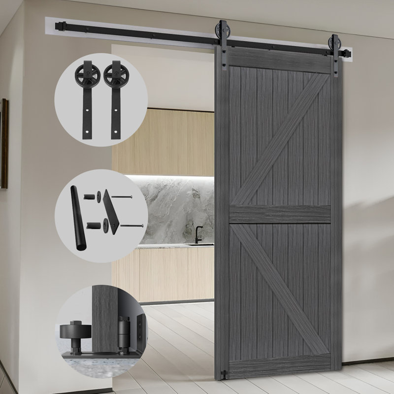 Porte de grange en panneau de fibres à densité moyenne facile à assembler - Dalle solide recouverte d'une surface en PVC imperméable avec trousse de quincaillerie