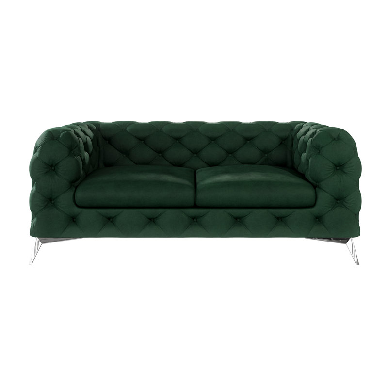 Bixby 2 seater Chesterfield Sofa with Silver Metal Legs, Bottle Green