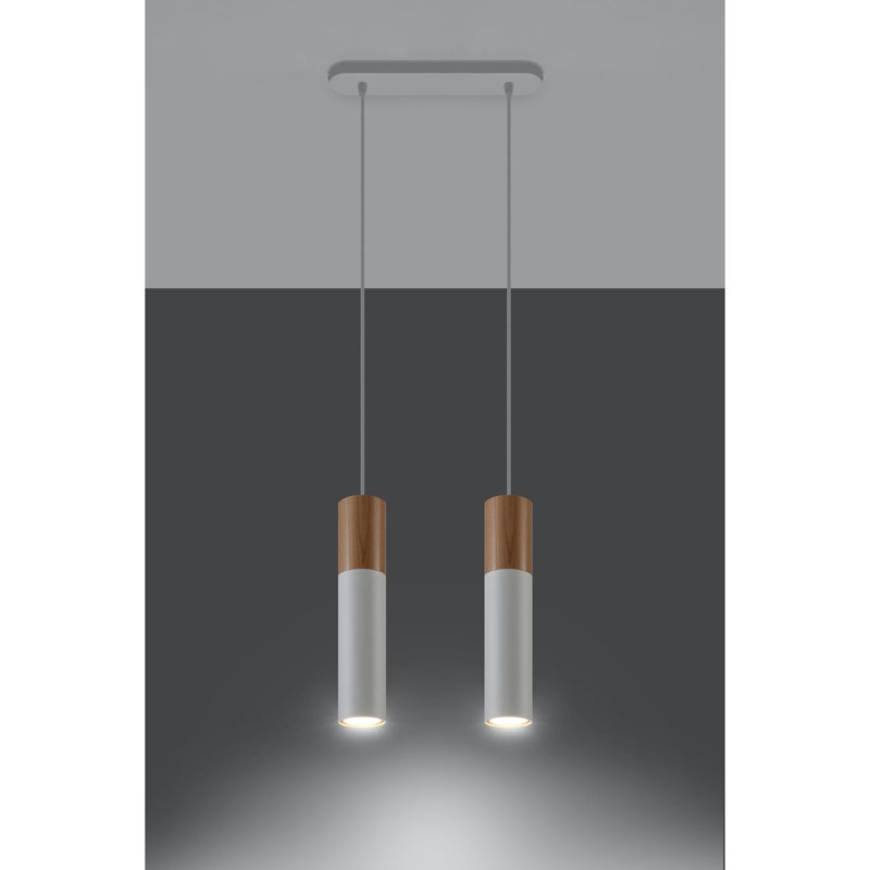 Casper 2 - Light White/Brown Geometric Pendant, White/Wood