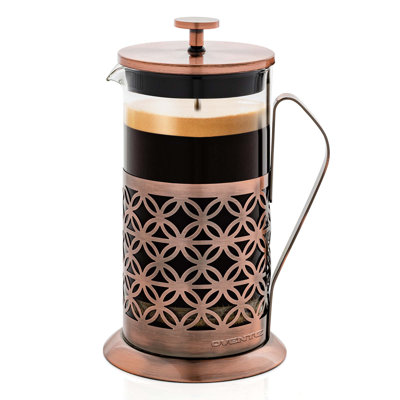 OVENTE French Press Coffee Maker 34 Ounce with Heat Resistant Borosilicate Glass, Stainless Steel Design and 4-Level Filter System, Portable Cold Brewer Pot for Travel, Camping or Gift, Copper FSF34C