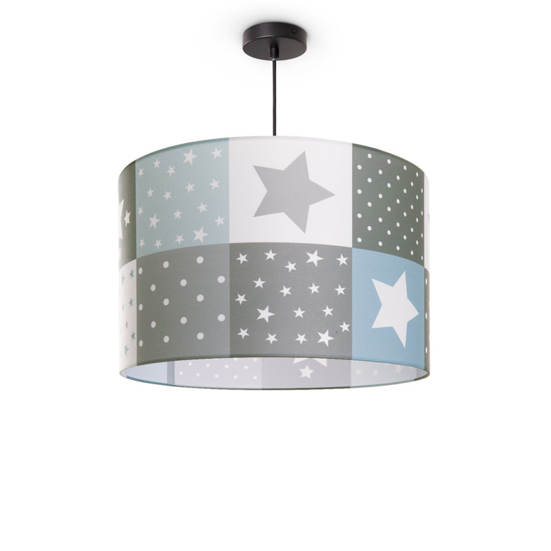 Drum pendant lamp 1-light Caton, 21cm H x 38cm W x 38cm D, Blue/Grey/Green/White, Black