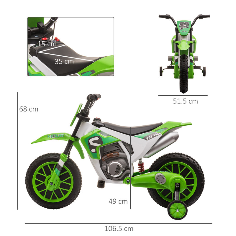 Green 12V Electric Kids Ride-On Motorcycle with Training Wheels