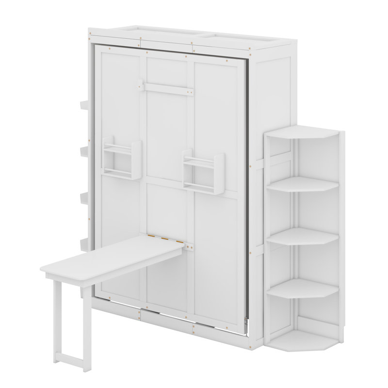 Lit escamotable avec armoire murale cachée, Blanc
