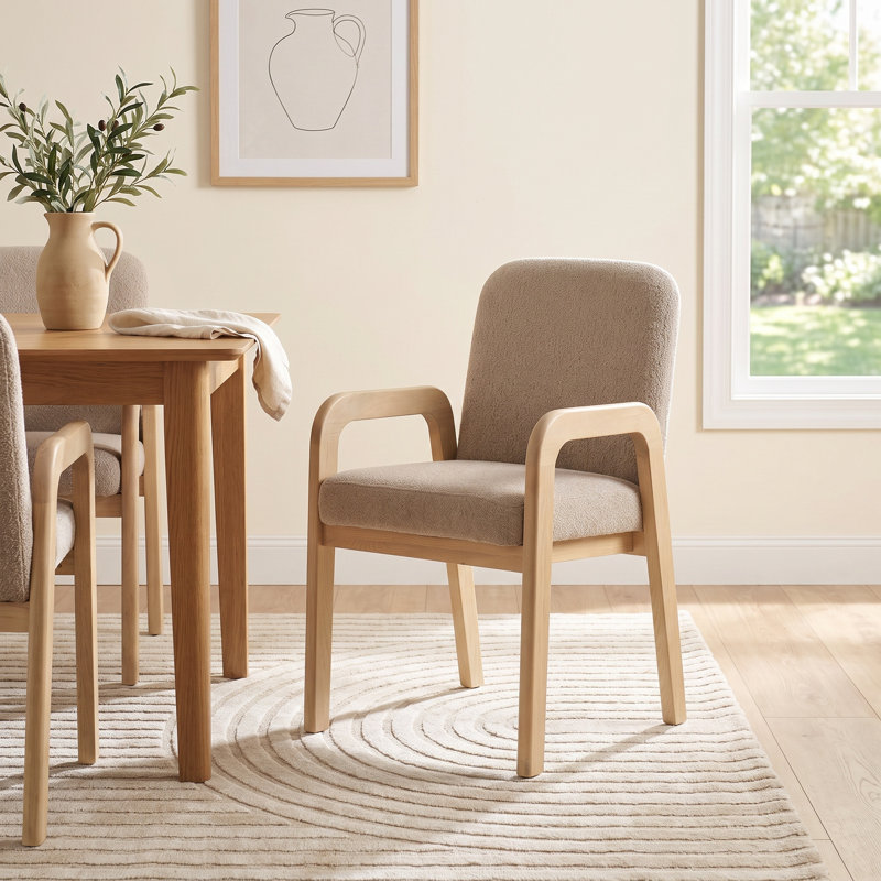 Elara Boucle Dining Armchair, Light Brown, Natural