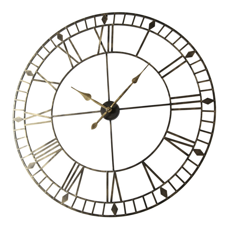 Elienor Iron Wall Clock, Black/Gold, 100cm H x 100cm W x 5cm D
