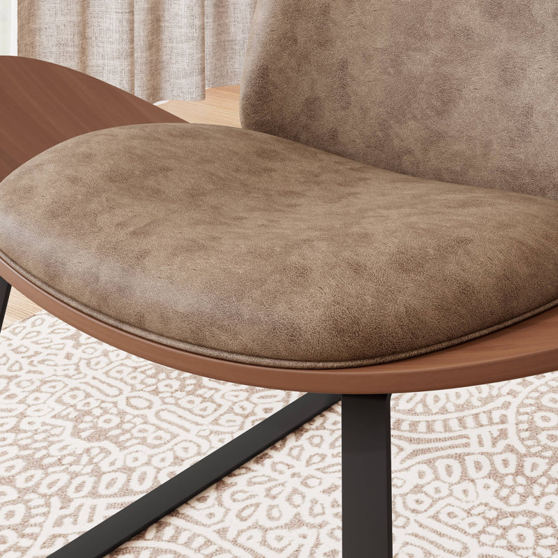 Chaise longue rembourrée en similicuir avec base en métal, Polyuréthane brun