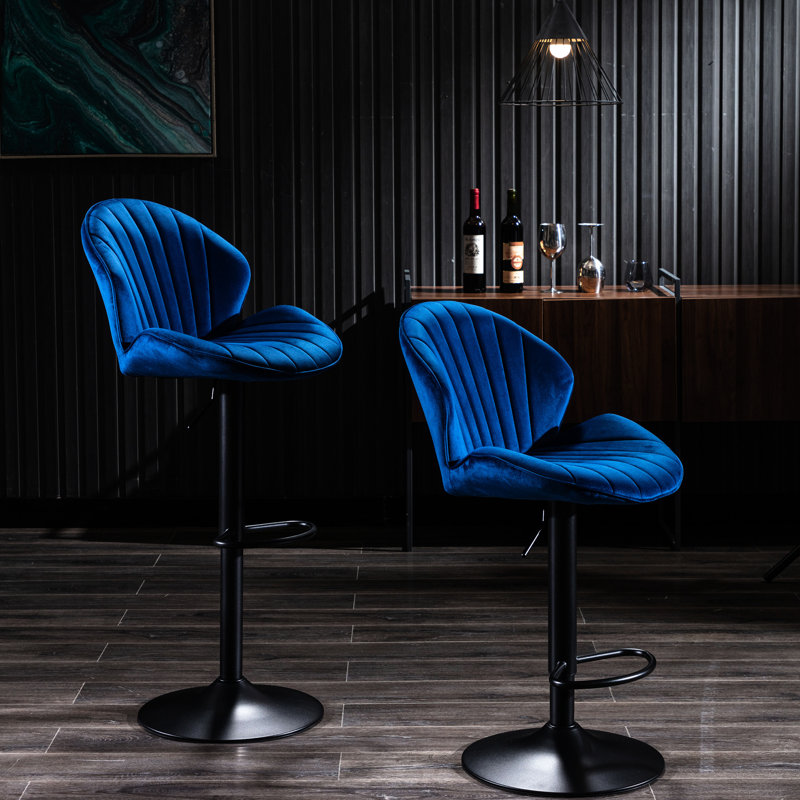 Tabourets de bar bleus ajustables avec dossier et repose-pieds, ensemble de 2, hauteur comptoir de bar, style bohème, pour cuisine, pub ou bar.