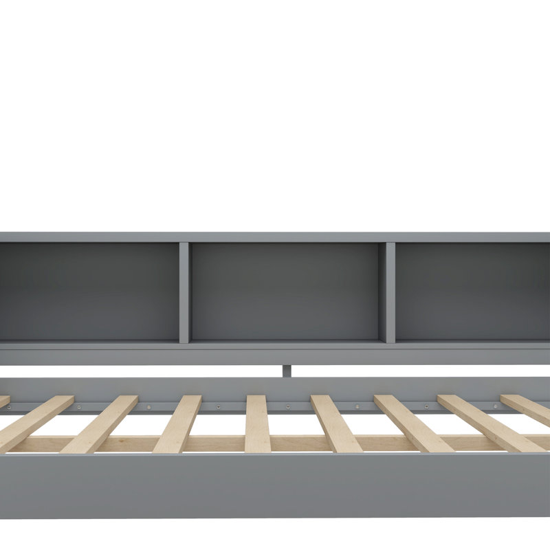 Premium Full Size Daybed With Trundle – Solid Wood Daybed Frame Featuring Ample Storage Drawers And Side Shelves, Built-In Desk For Multifunctional Use, No Spring Box Needed, Gray
