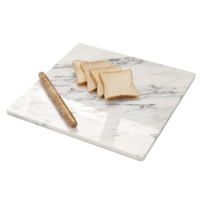 Diflart White Natural Marble Stone Cutting Board for Kitchen 16 in. x 16 in.