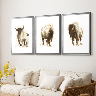Rustic Bull II - Toile tendue avec châssis sur mesure - 3 pièces