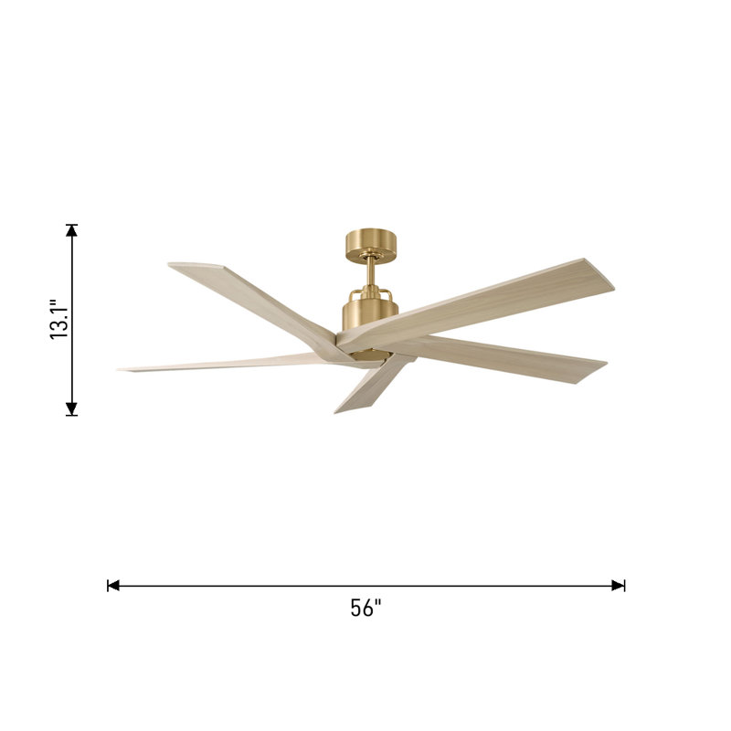 Visual Comfort Fan Aspen 56 Indoor Ceiling Fan with Natural Honey blades and Handheld Remote, Burnished Brass