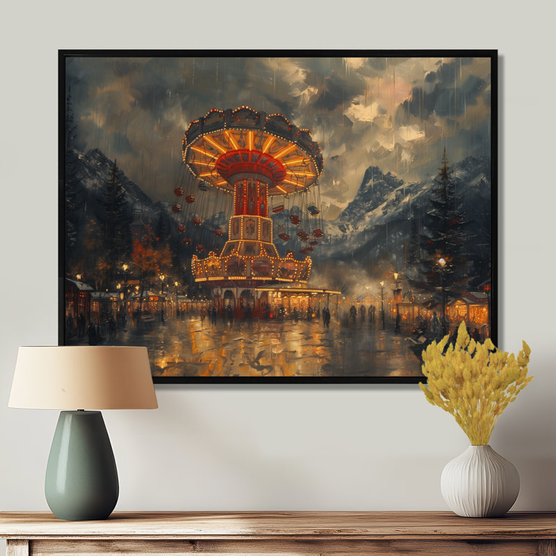 Carousel Amusement Parks Adventure V - Art mural de parcs d'attractions, H 24 po x l 32 po, Cadre flottant noir