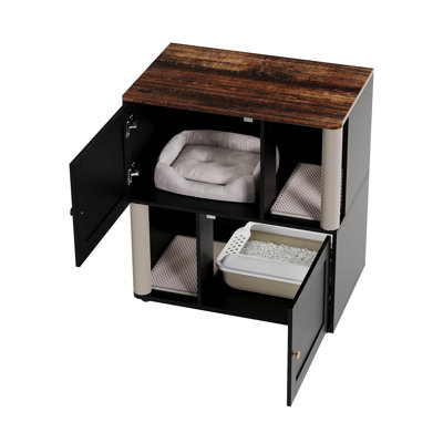 Meuble à litière double pour chat pour 2 chats - Armoire en bois de ferme moderne à 2 niveaux, poteau de marquage, tapis de litière, salle de bain cachée pour contrôler les odeurs, table de bout à l'épreuve des chiens - X-Gate Tiger Wood