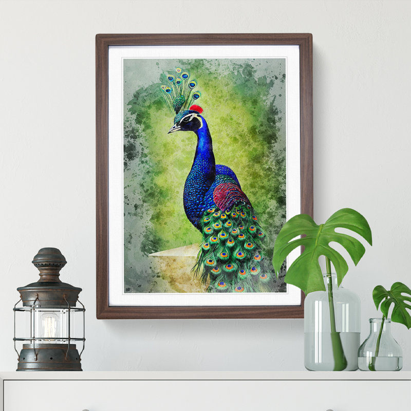 Peacock No.1 - Framed Print, 64cm H x 46cm W x 2cm D, Walnut