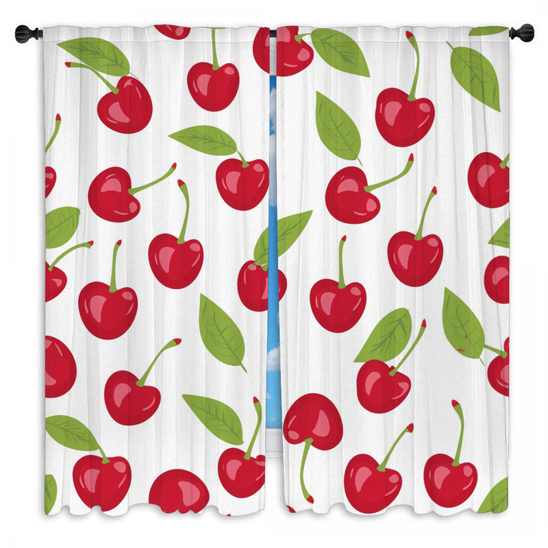 Cherry Pattern Window Curtains  Fruit Drapes - 2 Panels, 20" W x 52" L