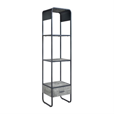 Meuble télé moderne avec courbe et finition noire, meuble télé avec tiroir et tablette en béton gris