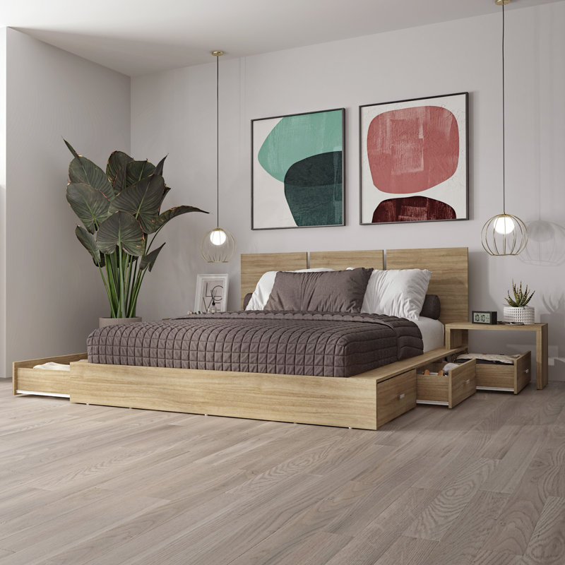 Delta Collection 6-Drawer Captain’s Storage Bed – Platform Bed with Headboard & 2 Drawerless Nightstands – No Box Spring Required