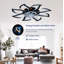 Ventilateur de plafond encastré géométrique moderne à 8 pales avec lumière et télécommande réversible à 6 vitesses, noir mat-130156575