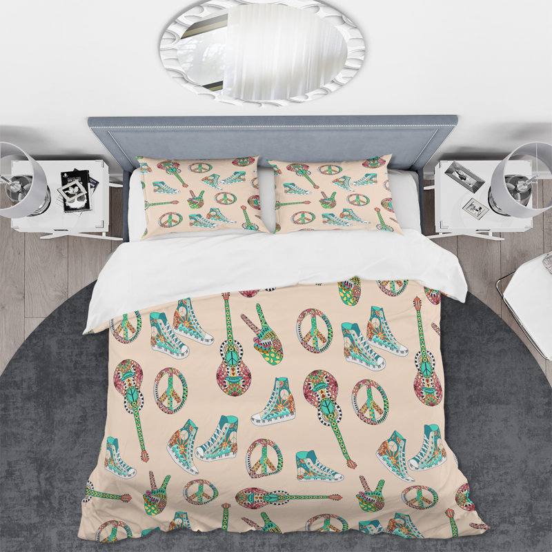 Ensemble de housse de couette en microfibre punia vert / bleu / beige, Housse de couette très grand + 2 très grandes ta