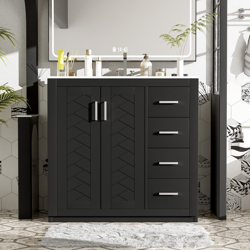 Meuble-lavabo 36 po avec lavabo et tiroirs 36 po, Argent argent, Noir, noir, noir, noir