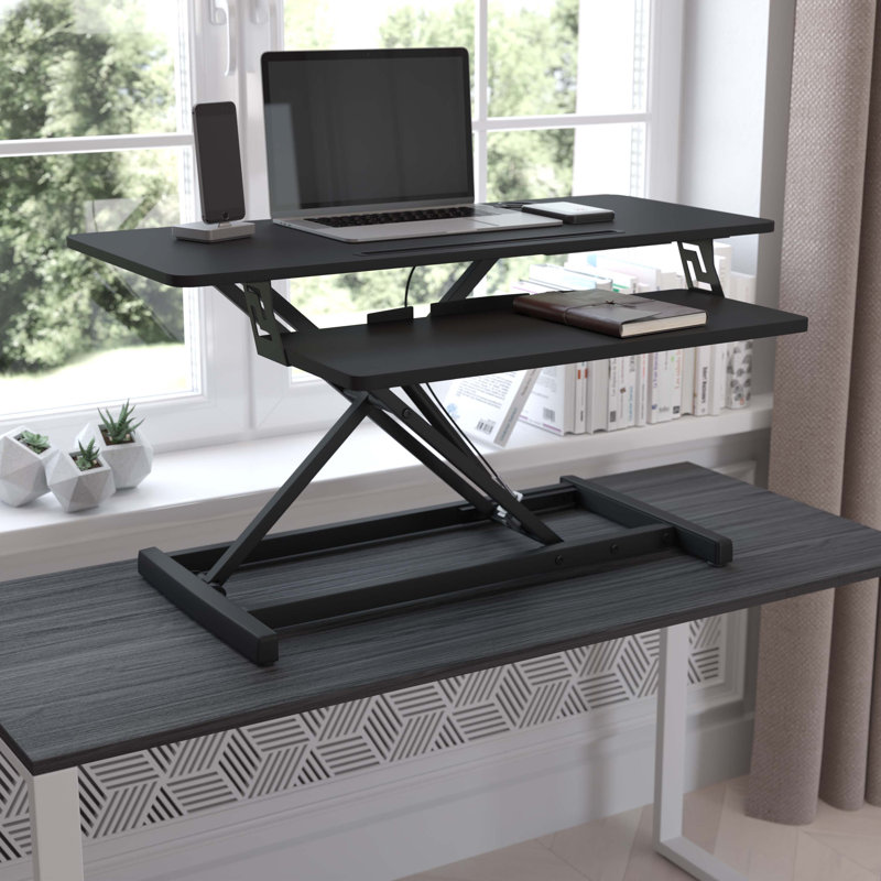 Rehausseur de bureau assis-debout à hauteur réglable avec plateau pour clavier et emplacement pour téléphone Bauwine