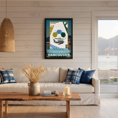 Affiche de la ville hôte de la Coupe du Monde de la Fifa 2026 de la Vancouver - ville hôte canadienne - cadre en forme d'ombre - verre véritable - 19,5 x 28