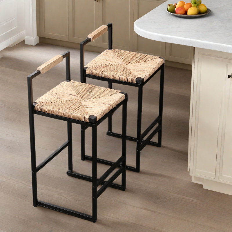 Ensemble de 2 tabourets de bar en papier avec dossier et repose-pieds
