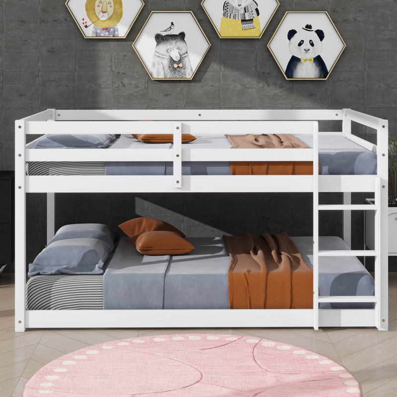 Lit superposé simple au-dessus d'hévéa en bois d'hévéa équipé d'une échelle, Blanc