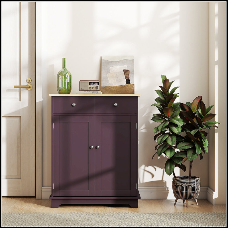 Modern Solid Wood Countertop Sideboard With 2 Drawers, Doors, And Adjustable Shelf For Kitchen Storage And Coffee Bar, Coffee
